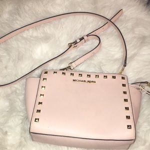 MICHAEL KORS Michael Kors Pale Pink Leather Selma Studded Tote